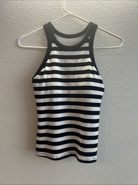 Women’s Black and White Striped Ribbed Tank Top